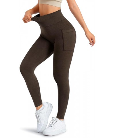 Women Seamless Workout Leggings with Pockets Scrunch Butt Lifting Gym Leggings High Waisted Yoga Pants 0 Brown Side Pockets $...