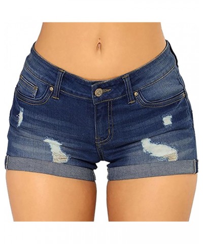 Womens Low Waist Sexy Jean Shorts Stretch Relaxed Fit Distressed Denim Shorts Cut Off Pull On Hot Pants Dark Blue $7.39 Shorts