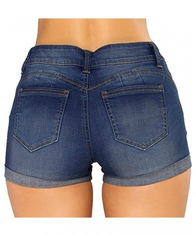 Womens Low Waist Sexy Jean Shorts Stretch Relaxed Fit Distressed Denim Shorts Cut Off Pull On Hot Pants Dark Blue $7.39 Shorts