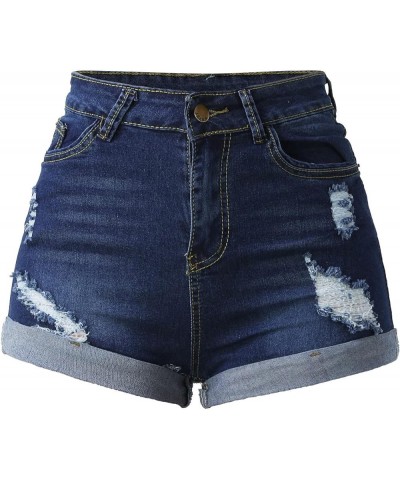 Womens Low Waist Sexy Jean Shorts Stretch Relaxed Fit Distressed Denim Shorts Cut Off Pull On Hot Pants Dark Blue $7.39 Shorts