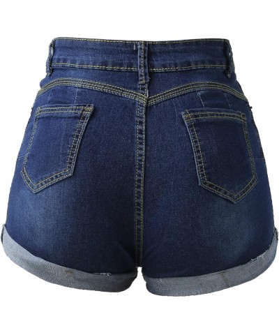 Womens Low Waist Sexy Jean Shorts Stretch Relaxed Fit Distressed Denim Shorts Cut Off Pull On Hot Pants Dark Blue $7.39 Shorts