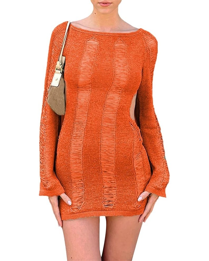 Women Sexy Bodycon Sweater Dress Long Sleeve Backless Off Shoulder Y2K Grunge Short Dress Spring Fall Casual Outfit L Backles...