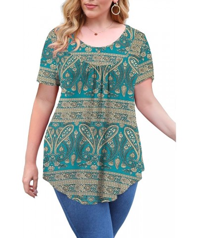 Women's Plus Size Casual Tunic Tops Floral Blouses Short/Long Sleeve Henley T Shirts for Women M-4XL Short Sleeve Multi Green...