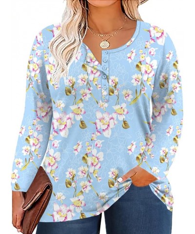 Women's Plus Size Shirt Henley Neck Button up Long Sleeve Round Neck Top Basic Ladies Loose Fit T Shirt 02floral $9.68 Tops