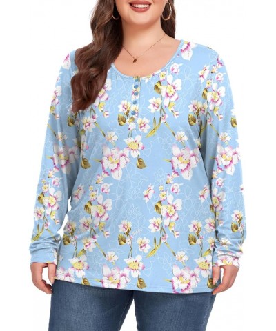 Women's Plus Size Shirt Henley Neck Button up Long Sleeve Round Neck Top Basic Ladies Loose Fit T Shirt 02floral $9.68 Tops