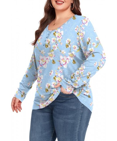 Women's Plus Size Shirt Henley Neck Button up Long Sleeve Round Neck Top Basic Ladies Loose Fit T Shirt 02floral $9.68 Tops