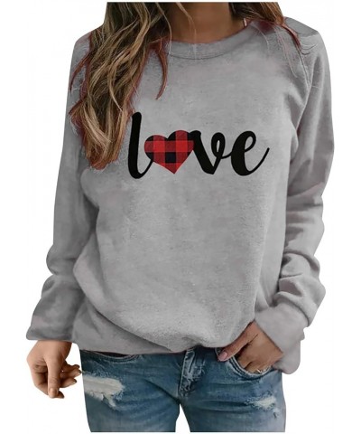 Women Valentines Day Tops Heart Love Print Long Sleeve Crewneck Pullover Shirts Oversize Trendy Funny Loose Blouse Fgrey $7.3...