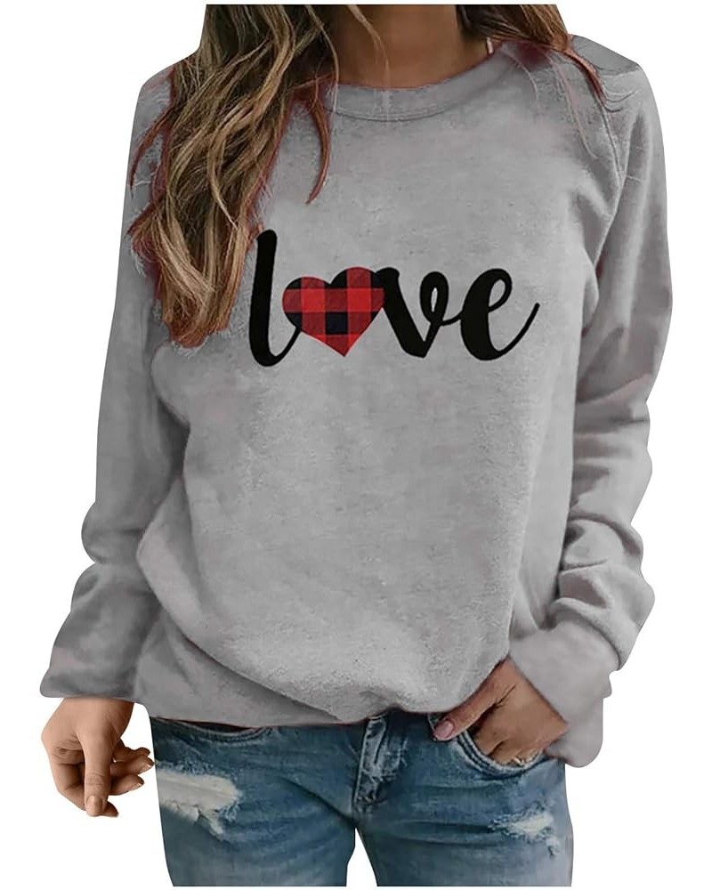 Women Valentines Day Tops Heart Love Print Long Sleeve Crewneck Pullover Shirts Oversize Trendy Funny Loose Blouse Fgrey $7.3...