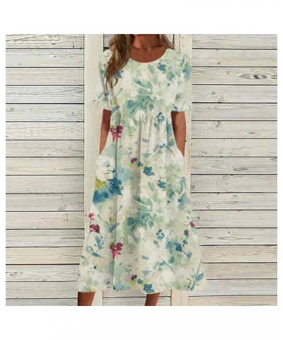 Sundresses for Women 2024 Trendy Crew-Neck Short Sleeve Flowy Stretchy Ruffle Floral Print Womens Summer Tops 2024 09-mint Gr...