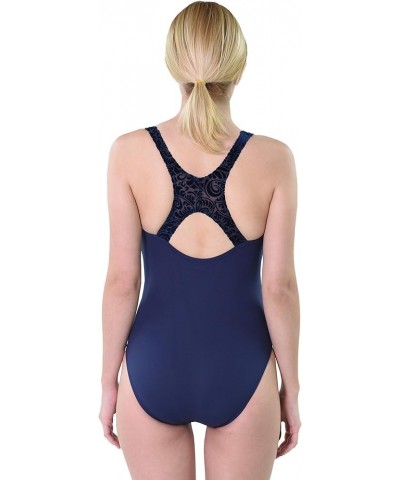 Women UPF 50+ One Piece Swimming Rash Guard Swimsuit Yoga Active Workout (OPSBX) Navy With Navy Velvet $10.96 Swimsuits