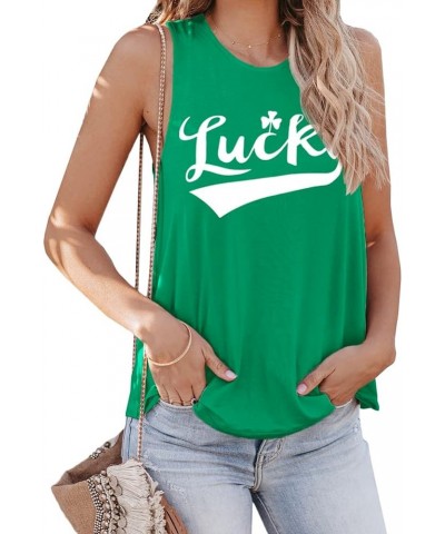 Women's St. Patrick's Day Green Tank Tops Lucky Shamrock Clover Sleeveless Shirt A-lucky $11.75 Tops