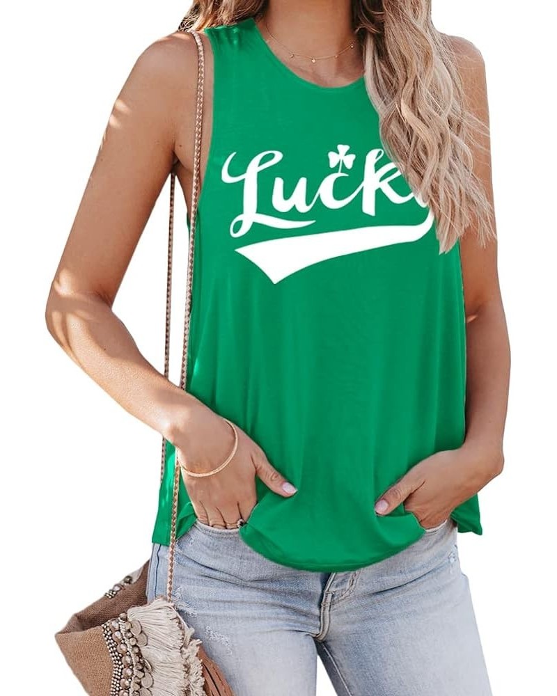 Women's St. Patrick's Day Green Tank Tops Lucky Shamrock Clover Sleeveless Shirt A-lucky $11.75 Tops