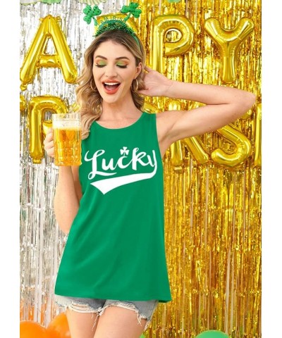 Women's St. Patrick's Day Green Tank Tops Lucky Shamrock Clover Sleeveless Shirt A-lucky $11.75 Tops