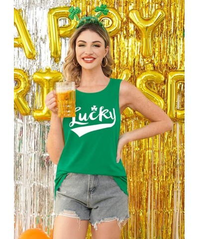 Women's St. Patrick's Day Green Tank Tops Lucky Shamrock Clover Sleeveless Shirt A-lucky $11.75 Tops