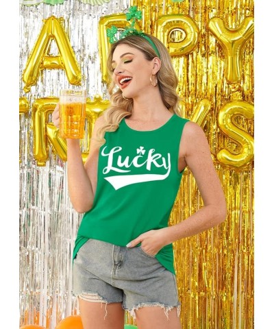 Women's St. Patrick's Day Green Tank Tops Lucky Shamrock Clover Sleeveless Shirt A-lucky $11.75 Tops