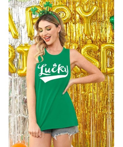 Women's St. Patrick's Day Green Tank Tops Lucky Shamrock Clover Sleeveless Shirt A-lucky $11.75 Tops