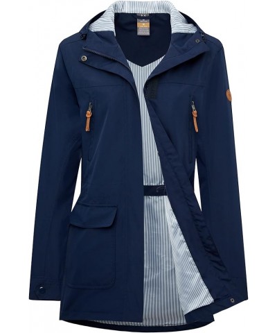 Women's Breathable Waterproof Jacket with Hood Windbreaker All Weather Long Softshell Rain Jacket Navy-petite $21.50 Coats