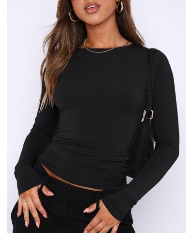 Long Sleeve Crop Tops for Women 2 Pack Fall Going Out Outfits Cute Tight Basic Tees Shirt Black&white&light Grey $9.50 T-Shirts