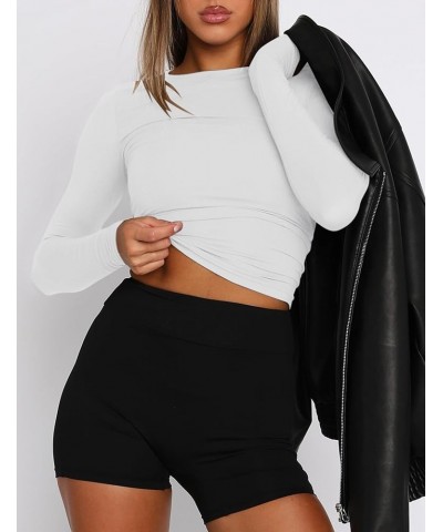 Long Sleeve Crop Tops for Women 2 Pack Fall Going Out Outfits Cute Tight Basic Tees Shirt Black&white&light Grey $9.50 T-Shirts