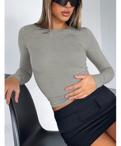 Long Sleeve Crop Tops for Women 2 Pack Fall Going Out Outfits Cute Tight Basic Tees Shirt Black&white&light Grey $9.50 T-Shirts