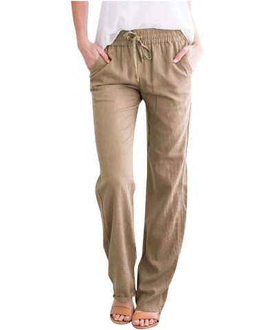 Womens Business Work Pants Casual Fashion Elegant Versatile Suit Pants with Pocket Long Straight Baggy Solid Color Khaki $3.1...