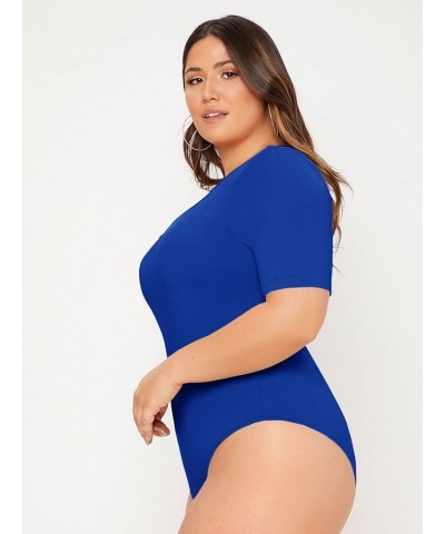 Womens Plus Size Bodysuit Scoop Neck Short Sleeve T Shirts Skinny One Piece Bodysuit Summer Basic Tops Solid Royal Blue $14.8...