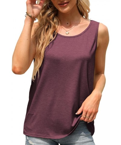 Women's Summer Loose Fit Scoop Neck Tank Tops Casual Sleeveless Plain Tops Tee Shirts Wine Red $10.59 Tanks