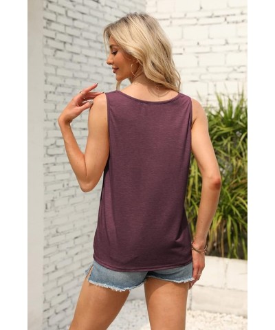 Women's Summer Loose Fit Scoop Neck Tank Tops Casual Sleeveless Plain Tops Tee Shirts Wine Red $10.59 Tanks