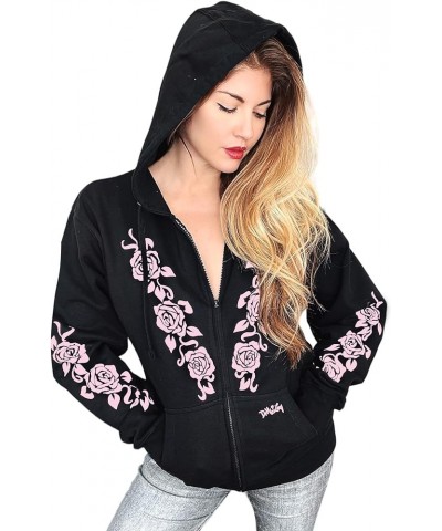 Sexy Angel Wings Tattoo Roses Hoodie Graphic Sexy Women's Pullover Motorcycle hooded Sweatshirt Georgia Rose Zip Blk $26.40 H...