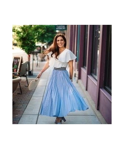 Women's Blue and White Stripe Pleated A-Line Midi Prom Party Skirt Blue $26.49 Skirts