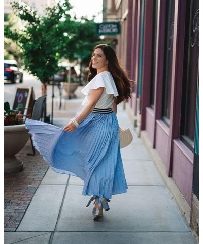 Women's Blue and White Stripe Pleated A-Line Midi Prom Party Skirt Blue $26.49 Skirts