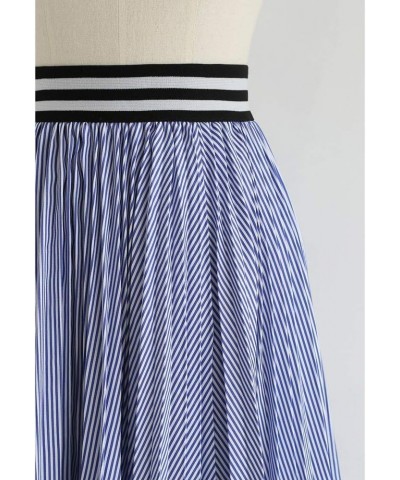 Women's Blue and White Stripe Pleated A-Line Midi Prom Party Skirt Blue $26.49 Skirts