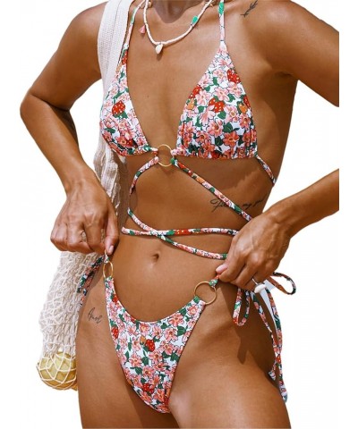 Sexy High Cut Blue Floral Bikini Sets Underwire Swimsuits for Women Push Up 2 Piece Bathing Suits Floral-10 $19.94 Swimsuits