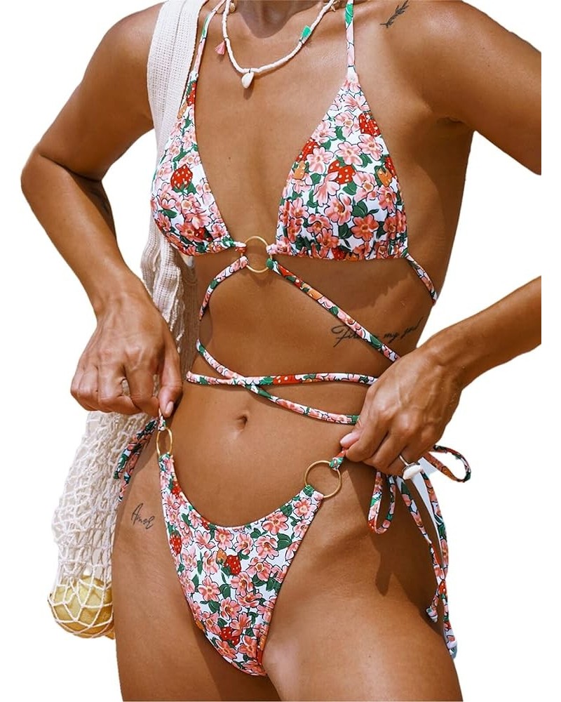 Sexy High Cut Blue Floral Bikini Sets Underwire Swimsuits for Women Push Up 2 Piece Bathing Suits Floral-10 $19.94 Swimsuits