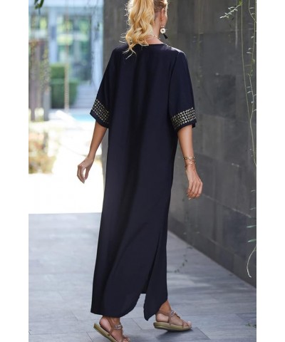 Women's Cotton Kaftan Loungewear Boho Homewear Oversized Kimono Maxi Beach Dress Cover Ups Robes E Black Embroidery $12.74 Sw...