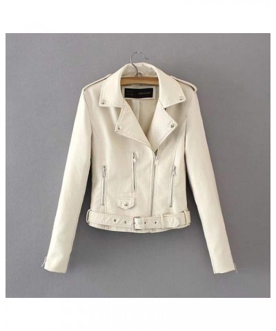 2023 Womens Faux Leather Moto Biker Jackets 2023 Fall Clothes Solid Color Long Sleeve Lapel Punk Cropped Coat Outerwear White...