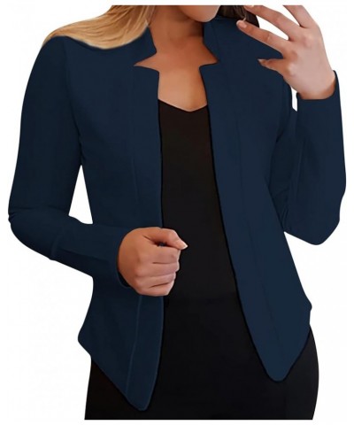 Womens Cropped Blazer Slim Fit Casual Fashion Solid Long Sleeve Open Front Cardigan Work Office Crop Suit Jackets C-navy $7.9...