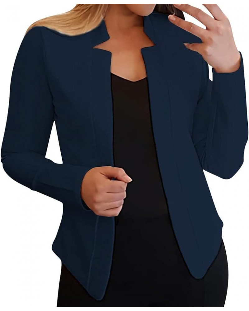 Womens Cropped Blazer Slim Fit Casual Fashion Solid Long Sleeve Open Front Cardigan Work Office Crop Suit Jackets C-navy $7.9...