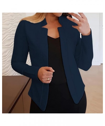 Womens Cropped Blazer Slim Fit Casual Fashion Solid Long Sleeve Open Front Cardigan Work Office Crop Suit Jackets C-navy $7.9...