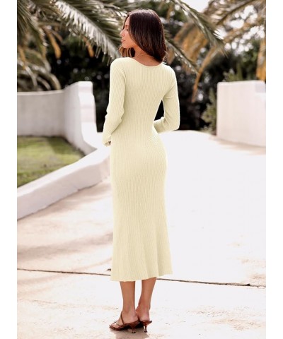 Womens 2024 Sweater Dress Trendy Casual Long Sleeve V Neck Twist Front Slim Fit Ribbed Knit Bodycon Midi Dress 02 Apricot $21...