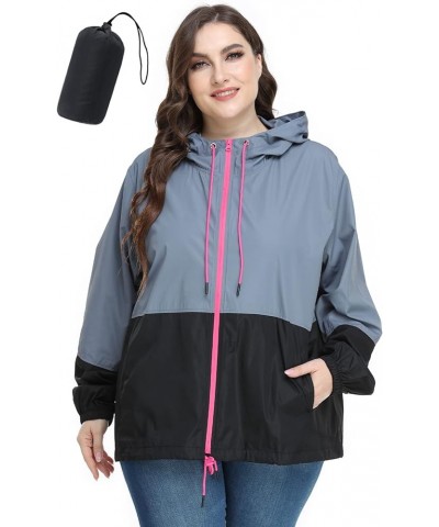 Women's Plus Size Raincoat Windbreaker Waterproof Jackets Packable Outdoor with Hooded 16Plus-26Plus Z-gray&black $14.50 Coats