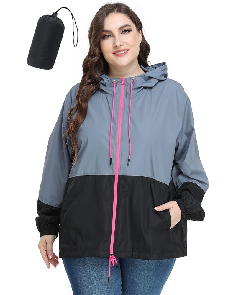 Women's Plus Size Raincoat Windbreaker Waterproof Jackets Packable Outdoor with Hooded 16Plus-26Plus Z-gray&black $14.50 Coats