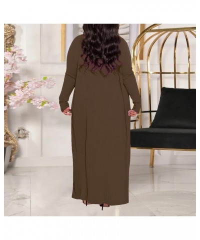 Womens Knitted 3 Piece Set Long Sleeve Cardigan Overcoat Crop Top and High Waist Wide Leg Pants Suit Outfits Brown 1 $22.56 S...