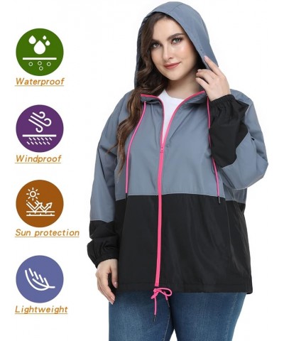 Women's Plus Size Raincoat Windbreaker Waterproof Jackets Packable Outdoor with Hooded 16Plus-26Plus Z-gray&black $14.50 Coats