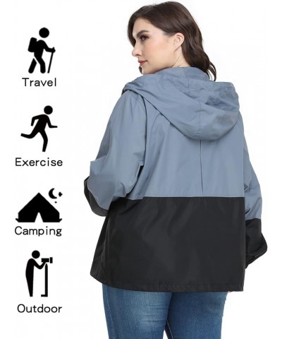 Women's Plus Size Raincoat Windbreaker Waterproof Jackets Packable Outdoor with Hooded 16Plus-26Plus Z-gray&black $14.50 Coats