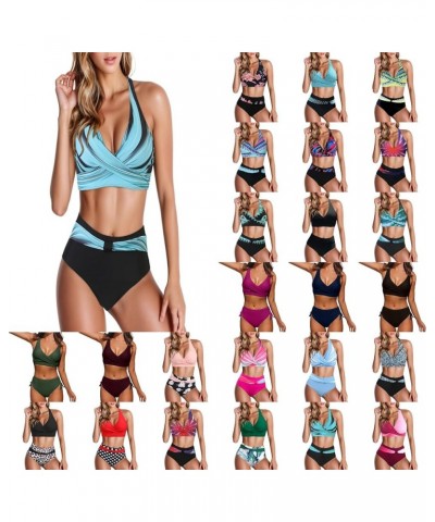 Bikini Set for Women V Neck Two Piece Swimsuit High Waisted Bating Suits Criss Cross Ruched Halter Modest Padded Swimwear Yy0...