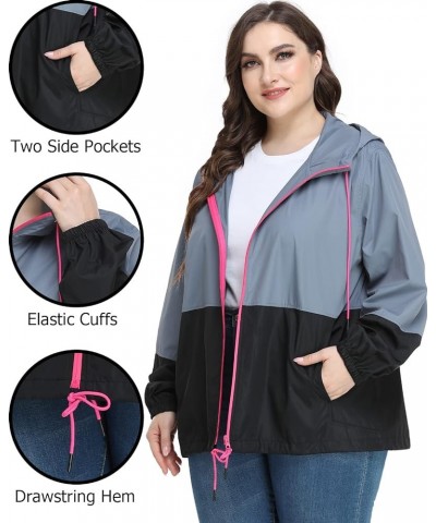 Women's Plus Size Raincoat Windbreaker Waterproof Jackets Packable Outdoor with Hooded 16Plus-26Plus Z-gray&black $14.50 Coats