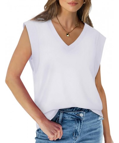 Cap Sleeve Tops for Women Summer V Neck Tank Top 2024 Casual Loose Fit A-white $12.34 Tanks