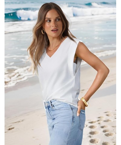 Cap Sleeve Tops for Women Summer V Neck Tank Top 2024 Casual Loose Fit A-white $12.34 Tanks