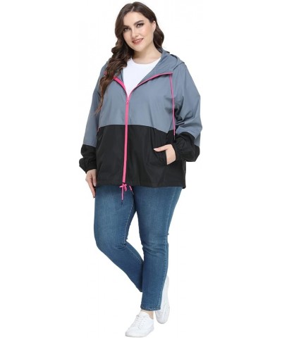 Women's Plus Size Raincoat Windbreaker Waterproof Jackets Packable Outdoor with Hooded 16Plus-26Plus Z-gray&black $14.50 Coats